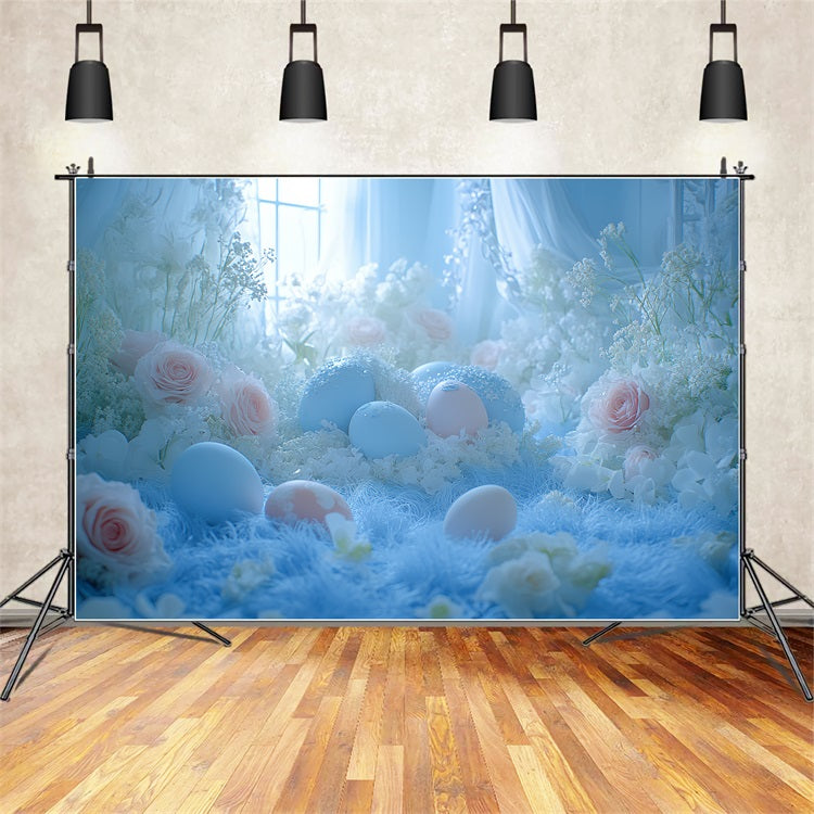 Backdrop Easter Blue Blossoms Eggs Window Backdrop UK BRP12-752