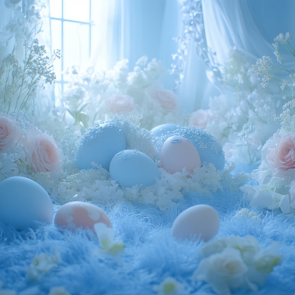 Backdrop Easter Blue Blossoms Eggs Window Backdrop UK BRP12-752