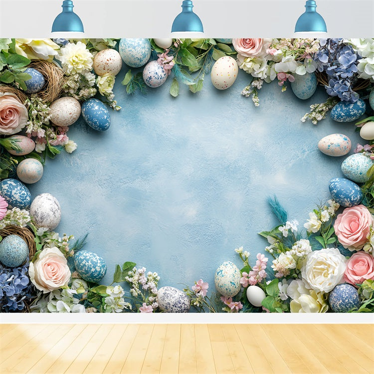 Photography Easter Backdrop Spring Blue Egg Floral Backdrop UK BRP12-753