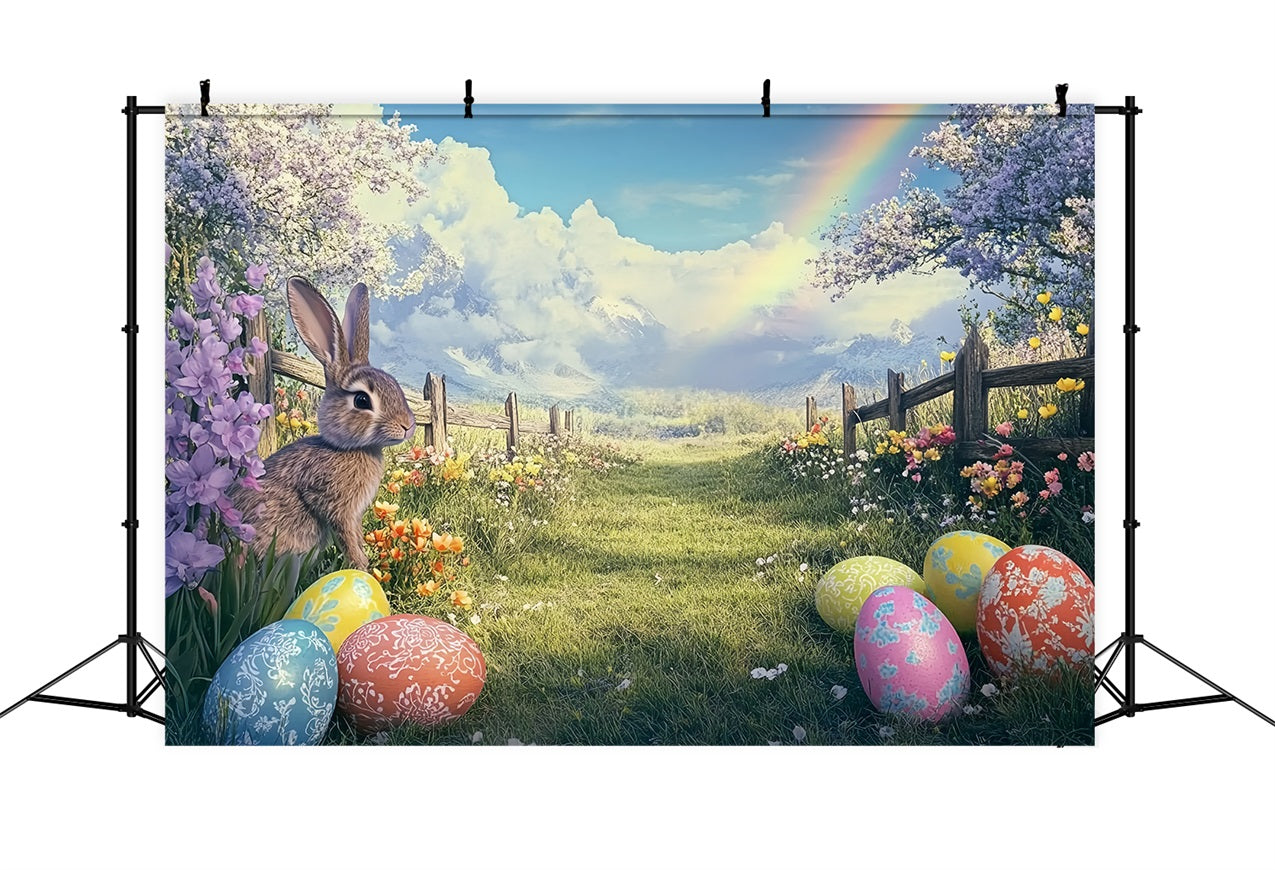 Easter Bunny Photo Backdrop Springtime Rainbow Egg Field Backdrop UK BRP12-754