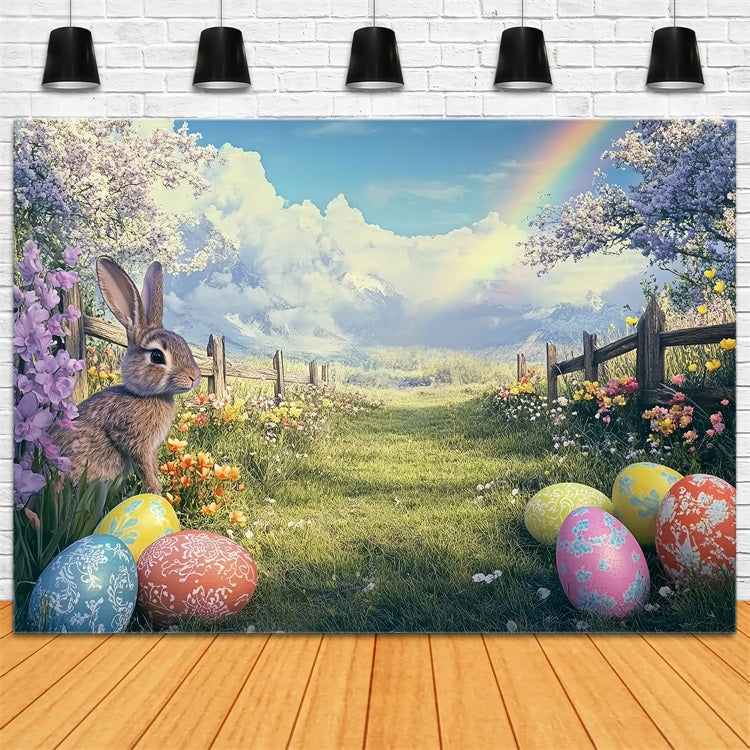 Easter Bunny Photo Backdrop Springtime Rainbow Egg Field Backdrop UK BRP12-754