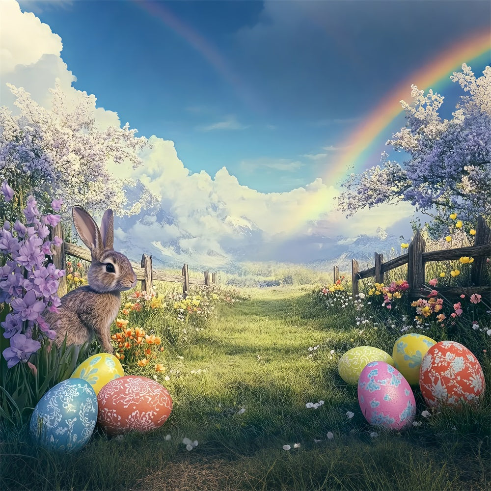 Easter Bunny Photo Backdrop Springtime Rainbow Egg Field Backdrop UK BRP12-754