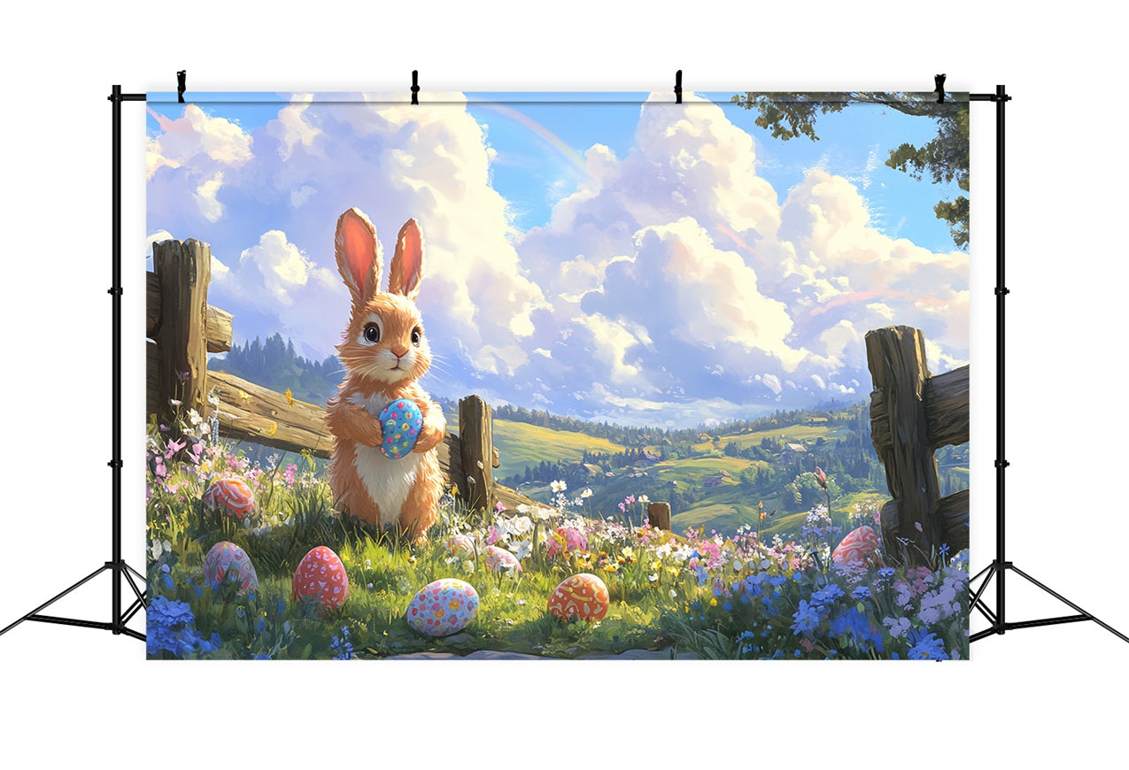 Photo Backdrops Easter Bunny Colorful Egg Meadow Backdrop UK BRP12-755