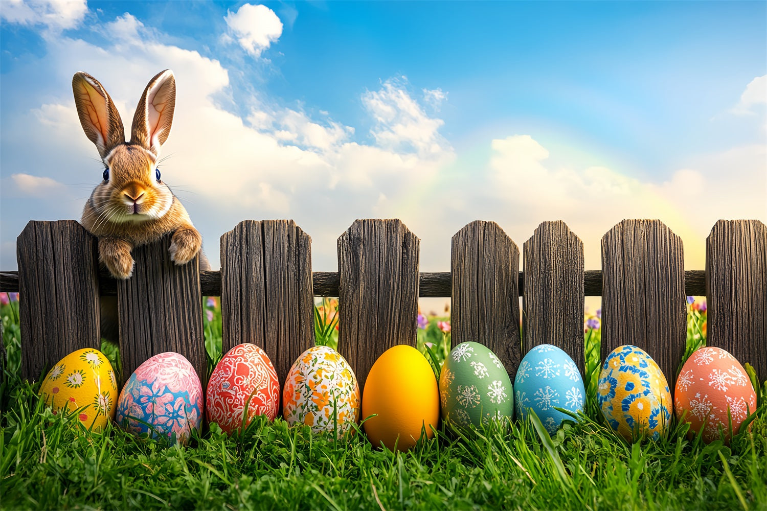 Easter Photoshoot Backdrop Wooden Fence Bunny Egg Backdrop UK BRP12-756