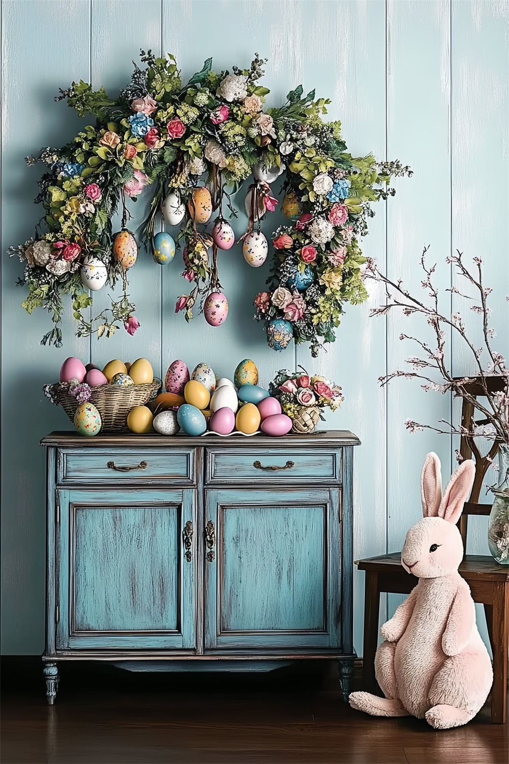 Backdrop For Easter Cabinet Egg Floral Wreath Backdrop UK BRP12-759