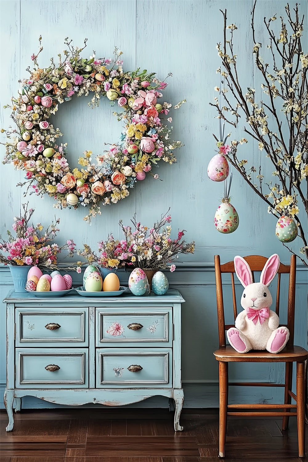 Easter Backdrops Ideas Wreath Bunny Eggs Backdrop UK BRP12-760