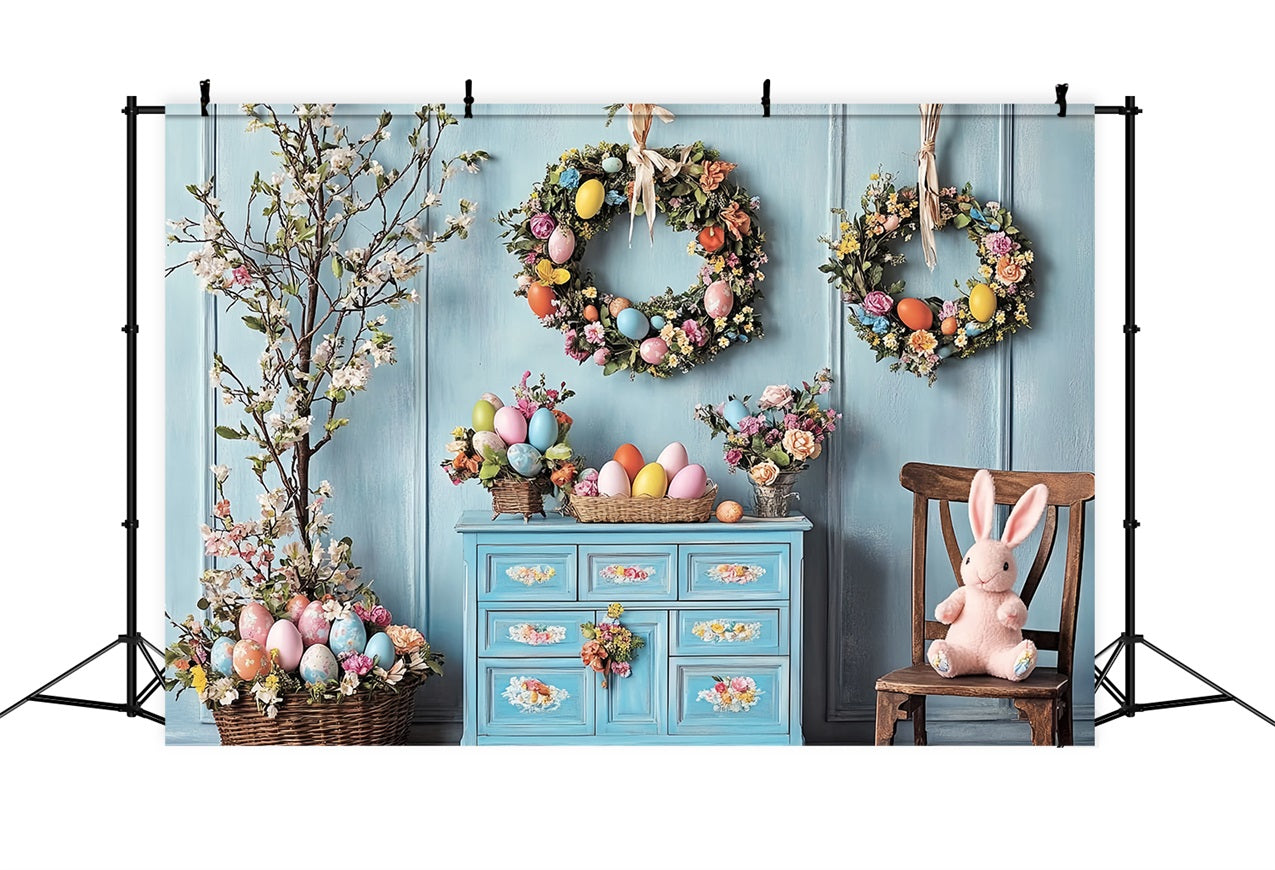 Happy Easter Backdrops Egg Wreath Floral Charm Backdrop UK BRP12-761