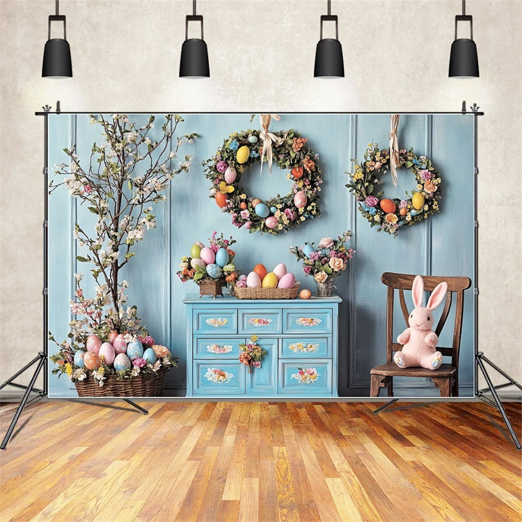 Happy Easter Backdrops Egg Wreath Floral Charm Backdrop UK BRP12-761