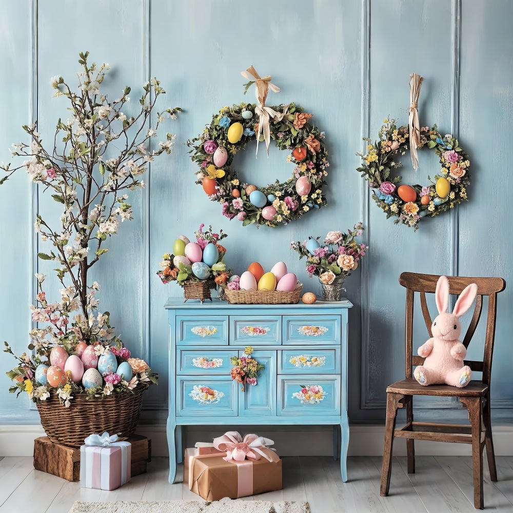 Happy Easter Backdrops Egg Wreath Floral Charm Backdrop UK BRP12-761