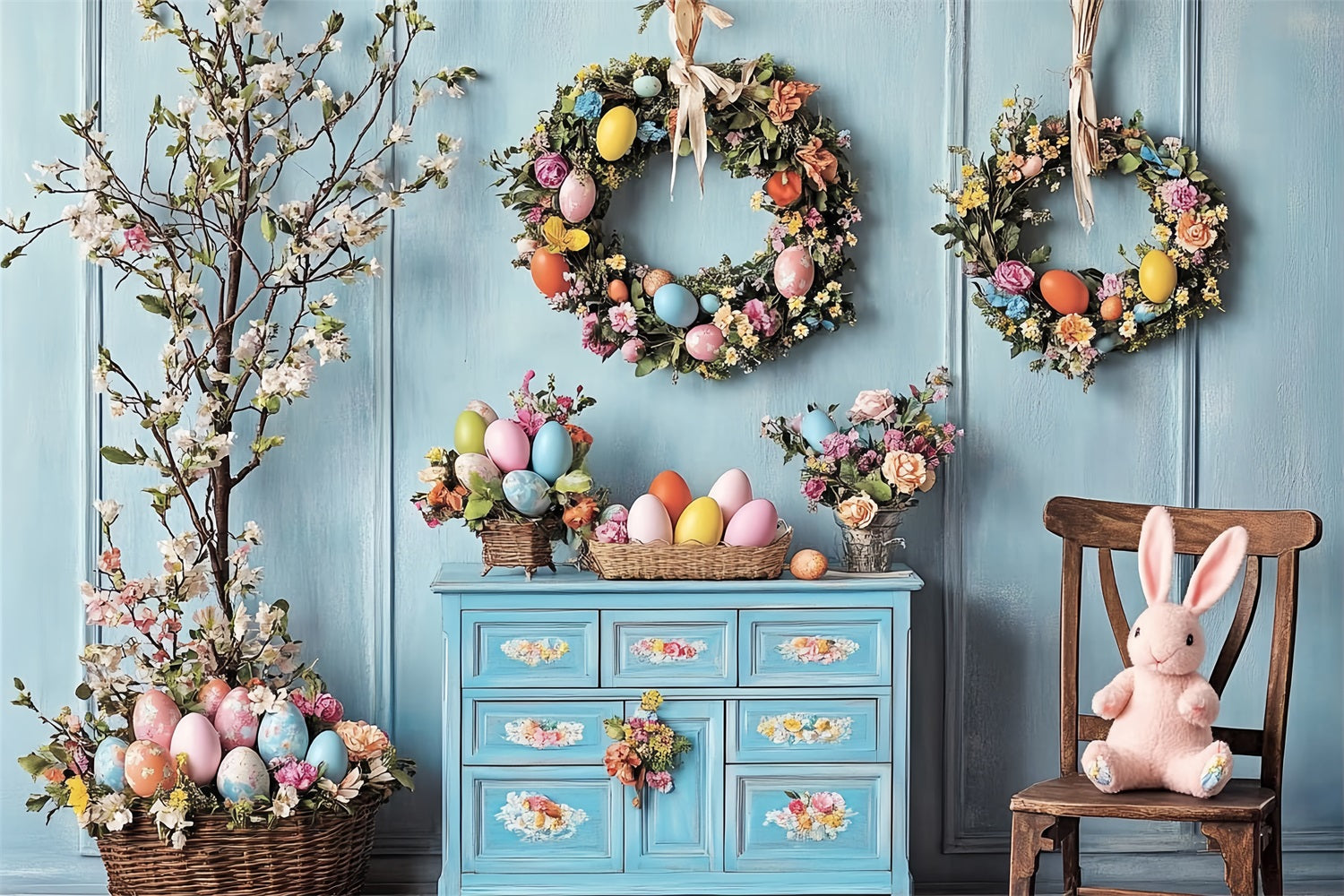 Happy Easter Backdrops Egg Wreath Floral Charm Backdrop UK BRP12-761