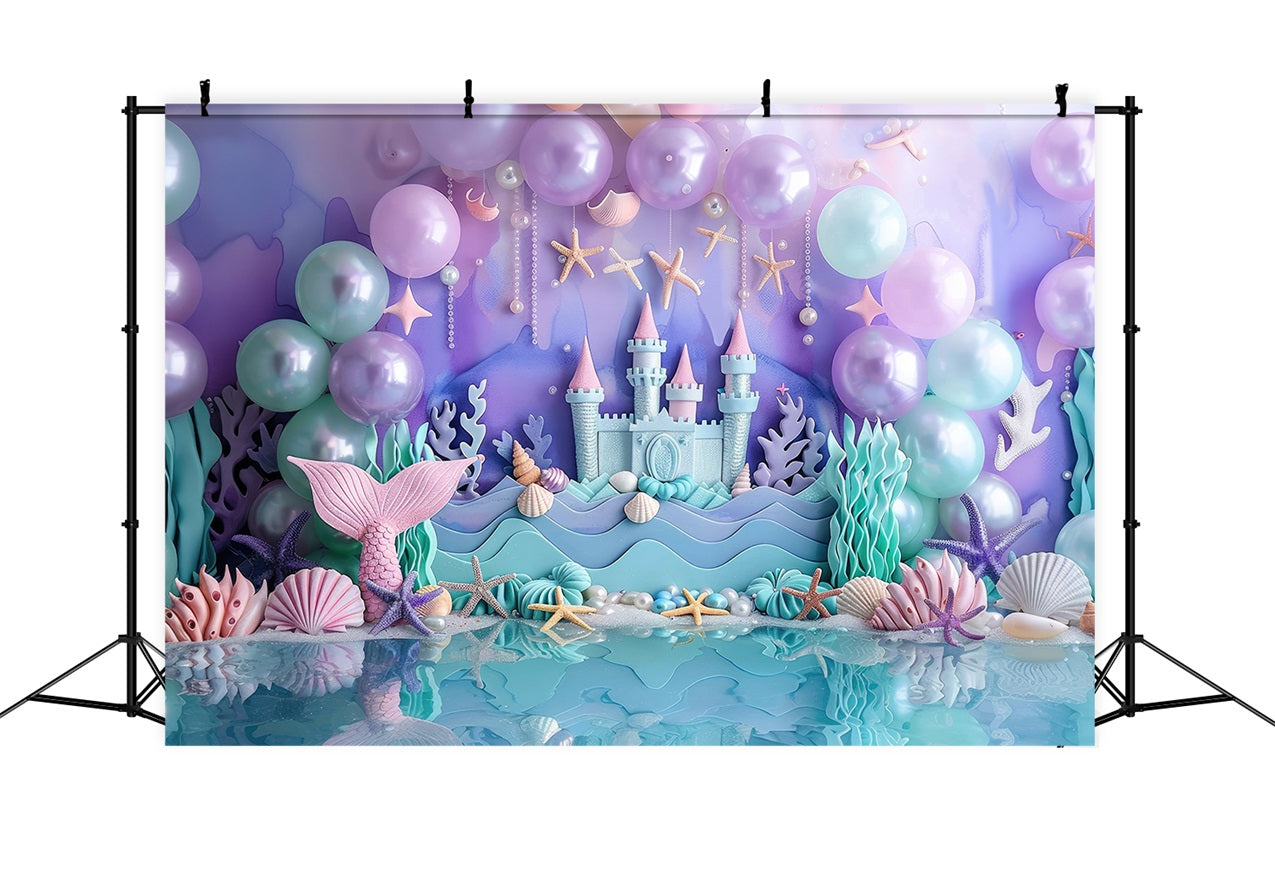 Mermaid Backdrops Purple Balloon Castle Party Backdrop UK BRP12-78