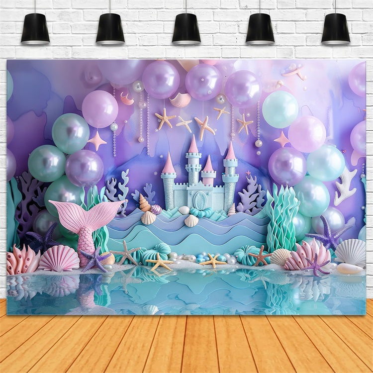 Mermaid Backdrops Purple Balloon Castle Party Backdrop UK BRP12-78