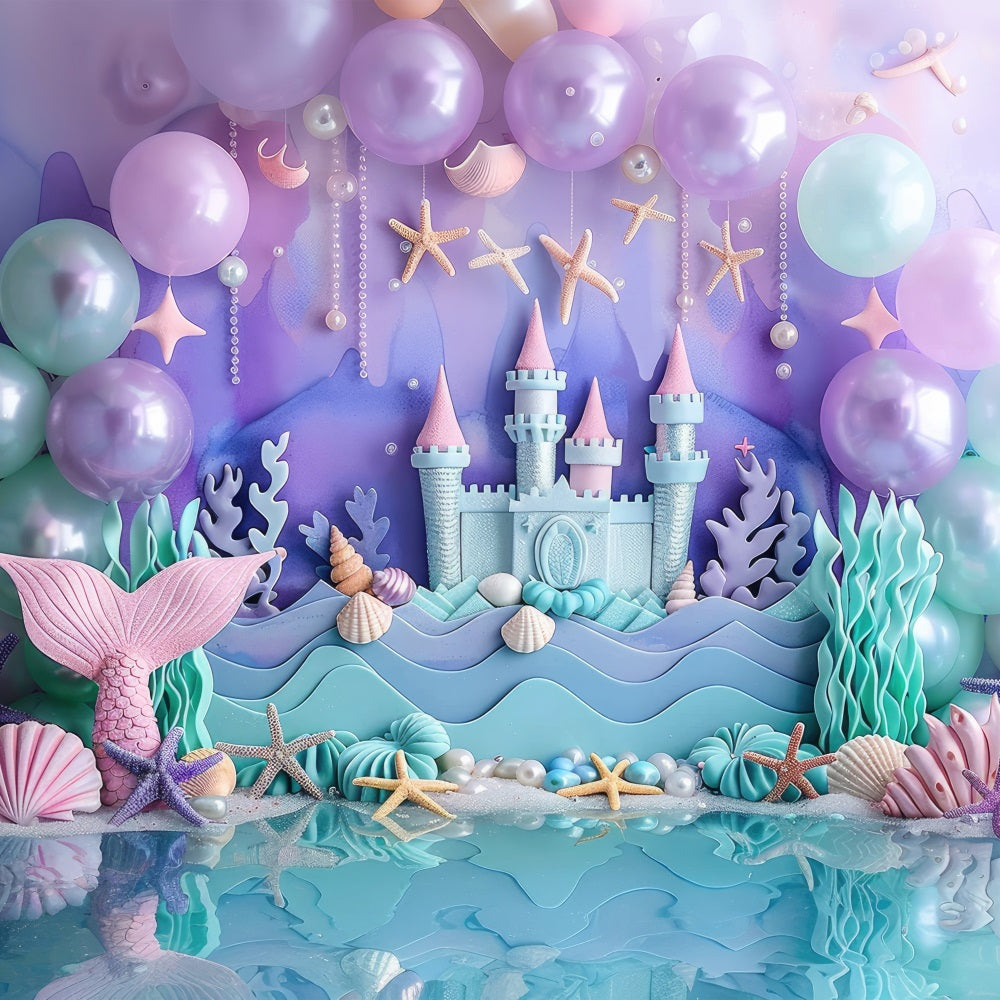 Mermaid Backdrops Purple Balloon Castle Party Backdrop UK BRP12-78