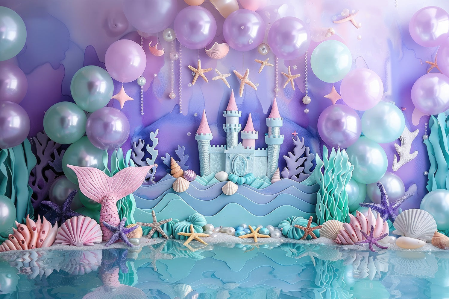 Mermaid Backdrops Purple Balloon Castle Party Backdrop UK BRP12-78