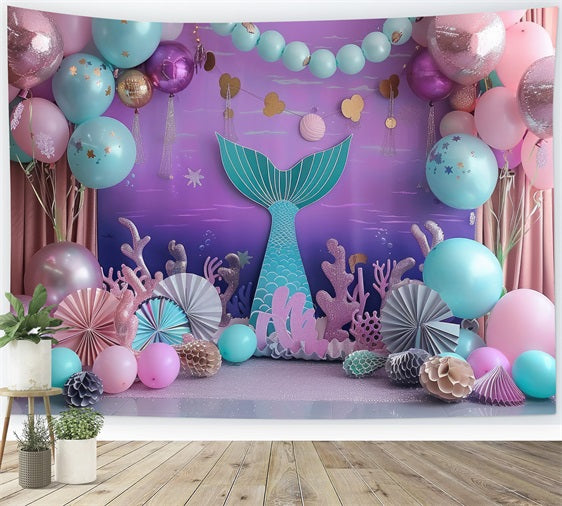 Mermaid Party Backdrop Fantasy Balloon Decor Backdrop UK BRP12-79