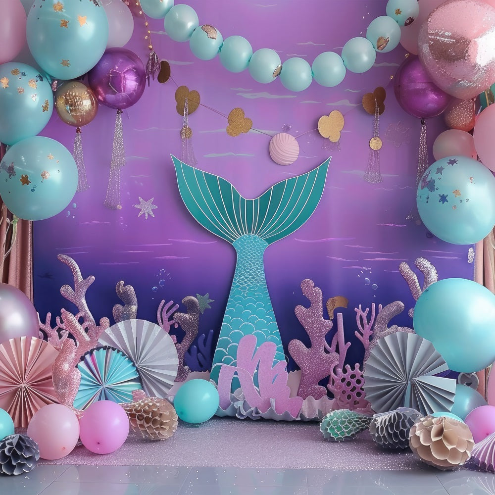 Mermaid Party Backdrop Fantasy Balloon Decor Backdrop UK BRP12-79