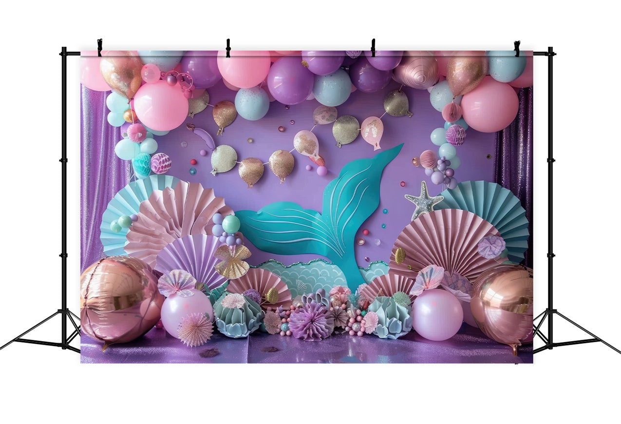 Mermaid Birthday Party Backdrop Oceanic Party Balloon Backdrop UK BRP12-80