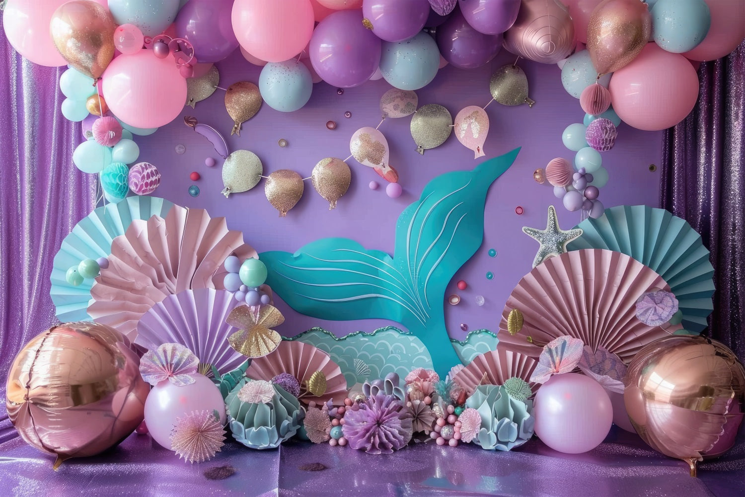 Mermaid Birthday Party Backdrop Oceanic Party Balloon Backdrop UK BRP12-80