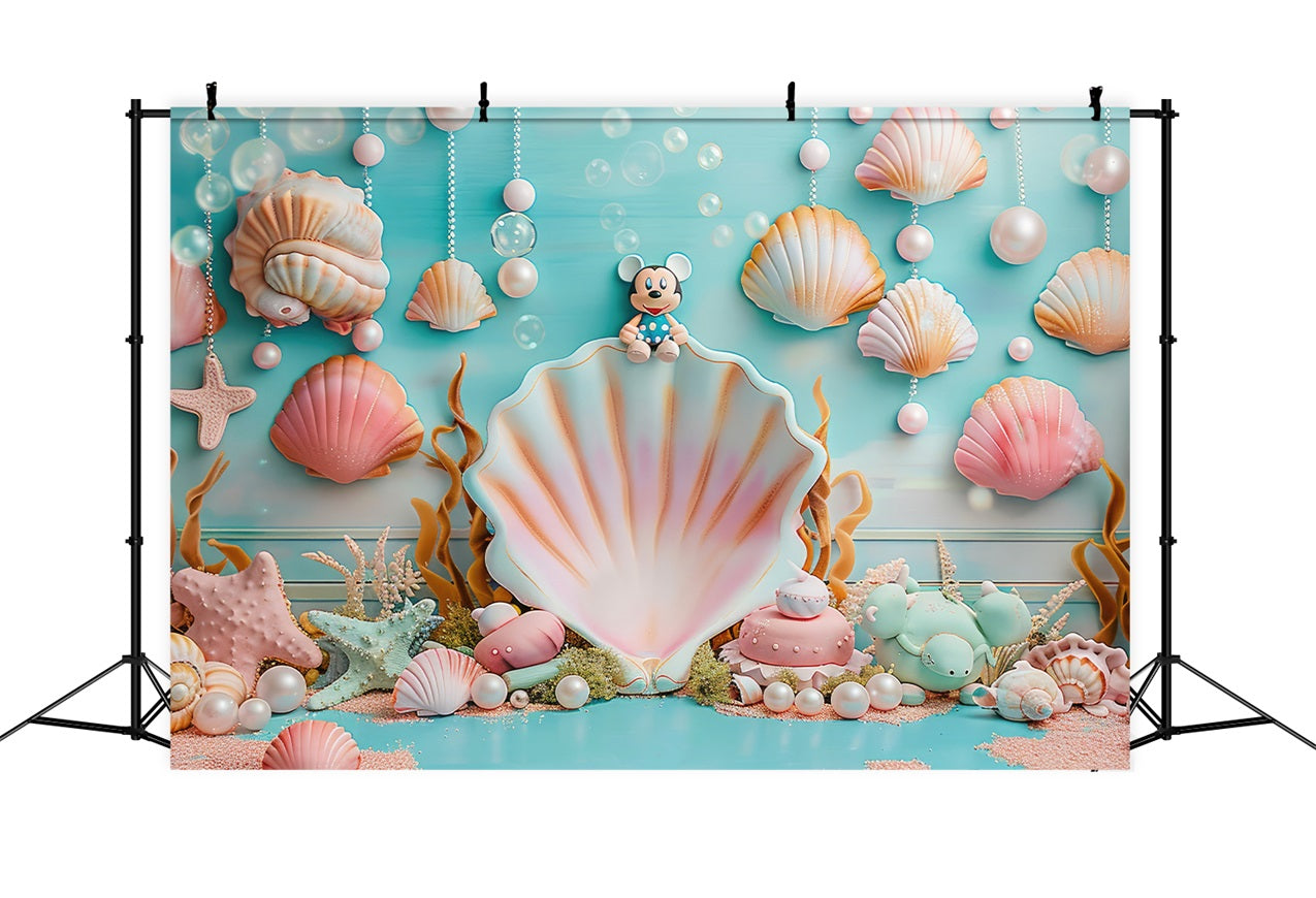 Mermaid Party Backdrop Oceanic Mickey Seashell Decor Backdrop UK BRP12-81