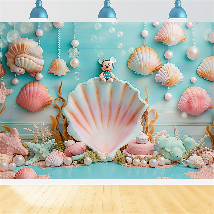 Mermaid Party Backdrop Oceanic Mickey Seashell Decor Backdrop UK BRP12-81