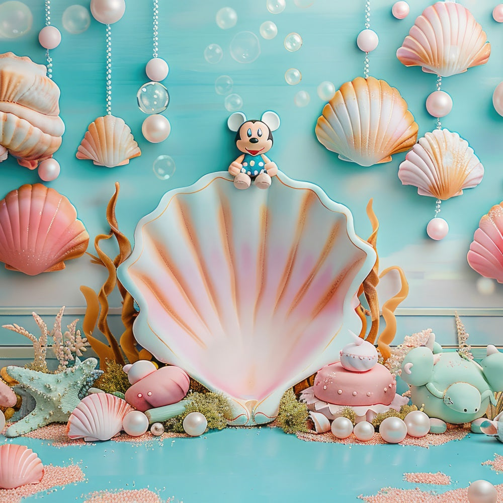 Mermaid Party Backdrop Oceanic Mickey Seashell Decor Backdrop UK BRP12-81