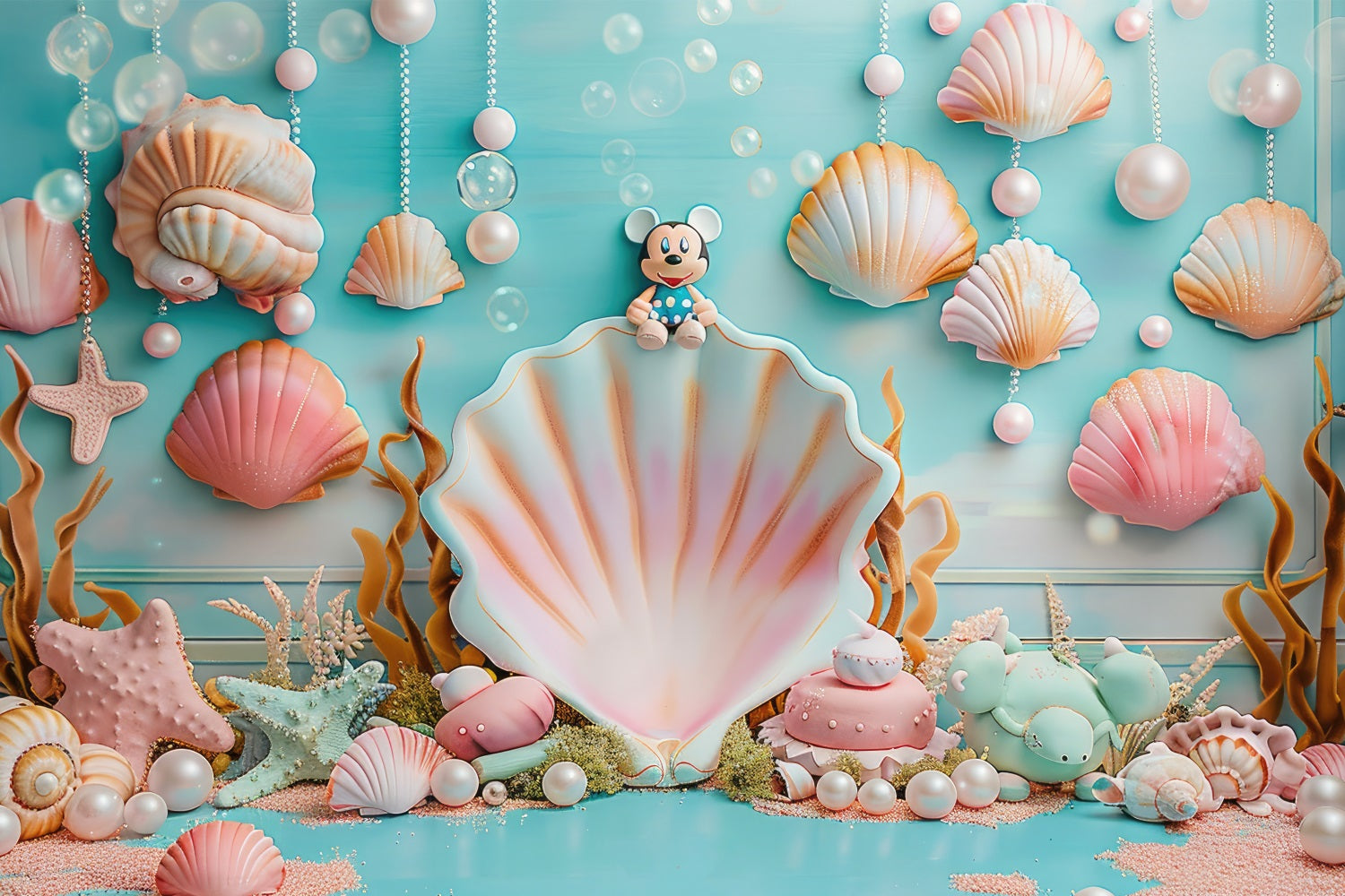 Mermaid Party Backdrop Oceanic Mickey Seashell Decor Backdrop UK BRP12-81