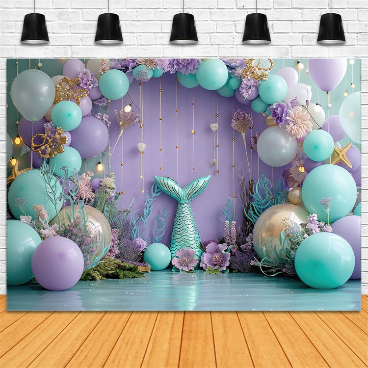 Mermaid Theme Backdrop Ocean Party Arch Balloon Backdrop UK BRP12-82