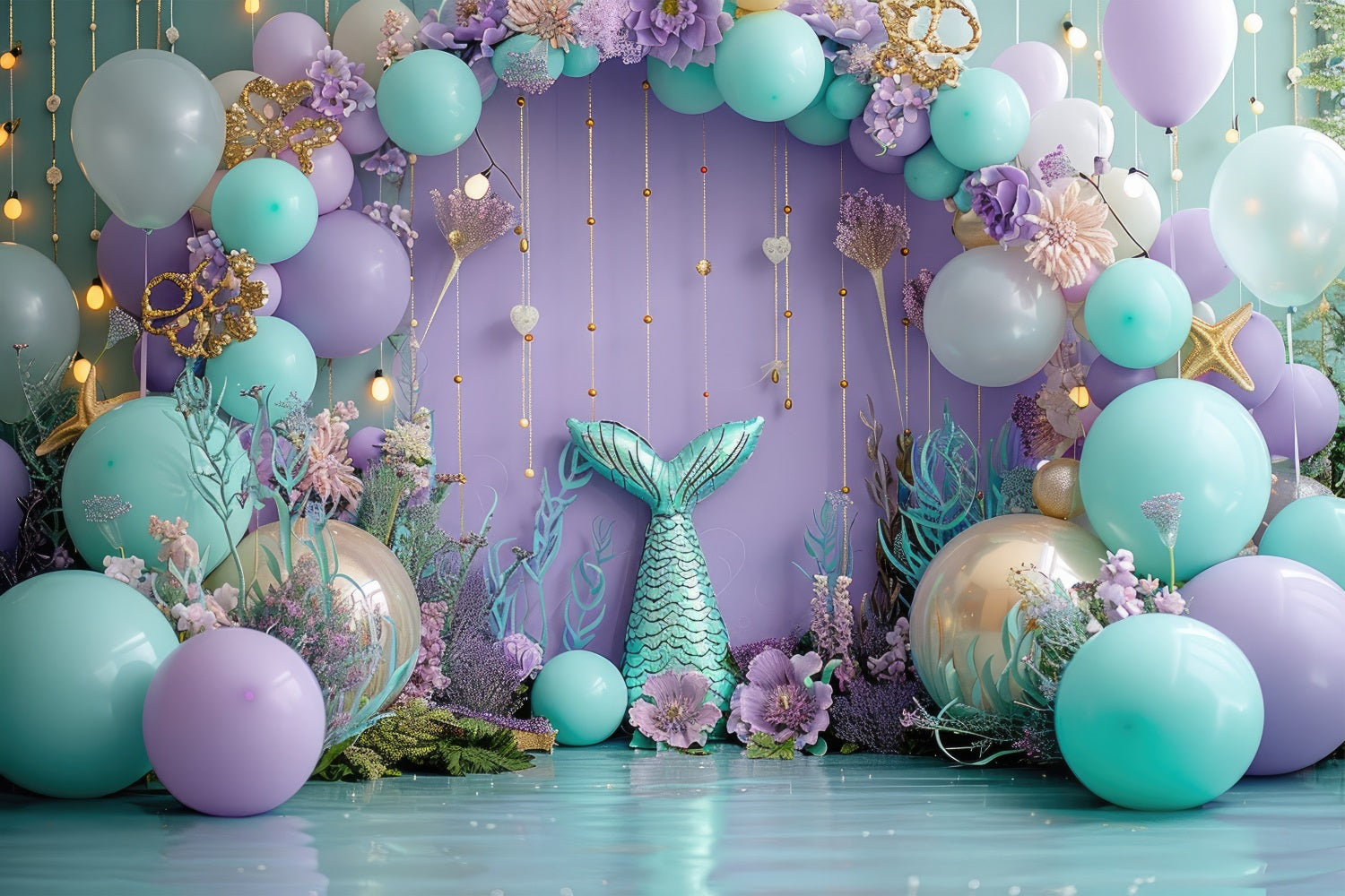 Mermaid Theme Backdrop Ocean Party Arch Balloon Backdrop UK BRP12-82