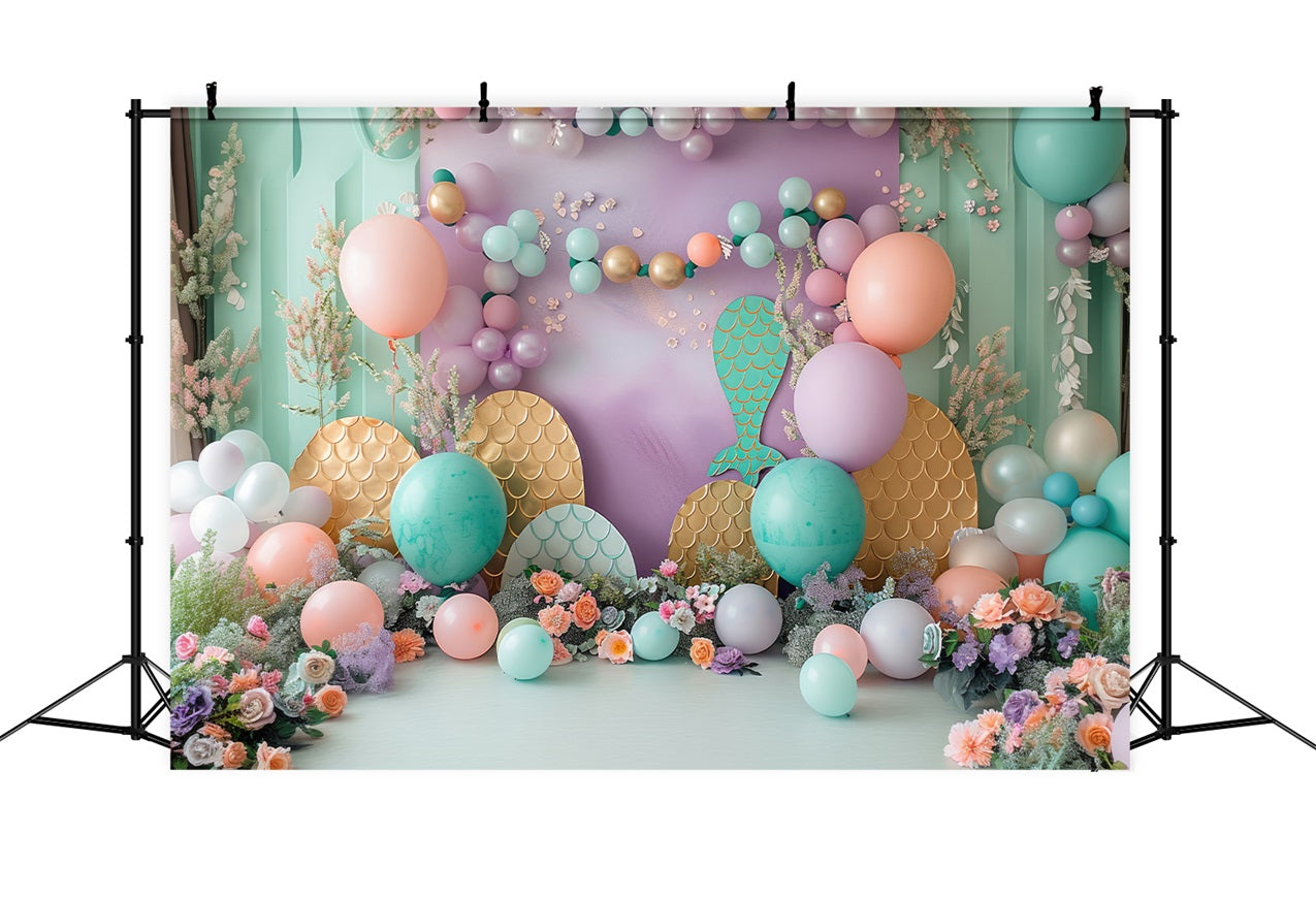 Mermaid Party Backdrops Oceanic Fantasy Balloon Flower Backdrop UK BRP12-83