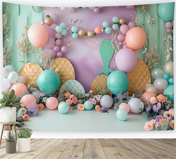 Mermaid Party Backdrops Oceanic Fantasy Balloon Flower Backdrop UK BRP12-83