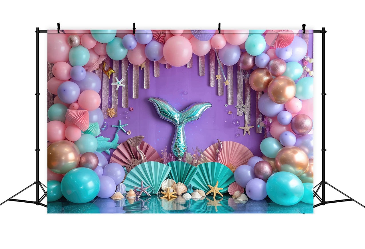 Little Mermaid Backdrop Colorful Balloons Arch Starfish Backdrop UK BRP12-85