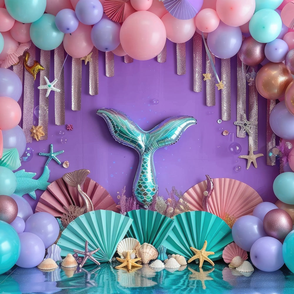 Little Mermaid Backdrop Colorful Balloons Arch Starfish Backdrop UK BRP12-85