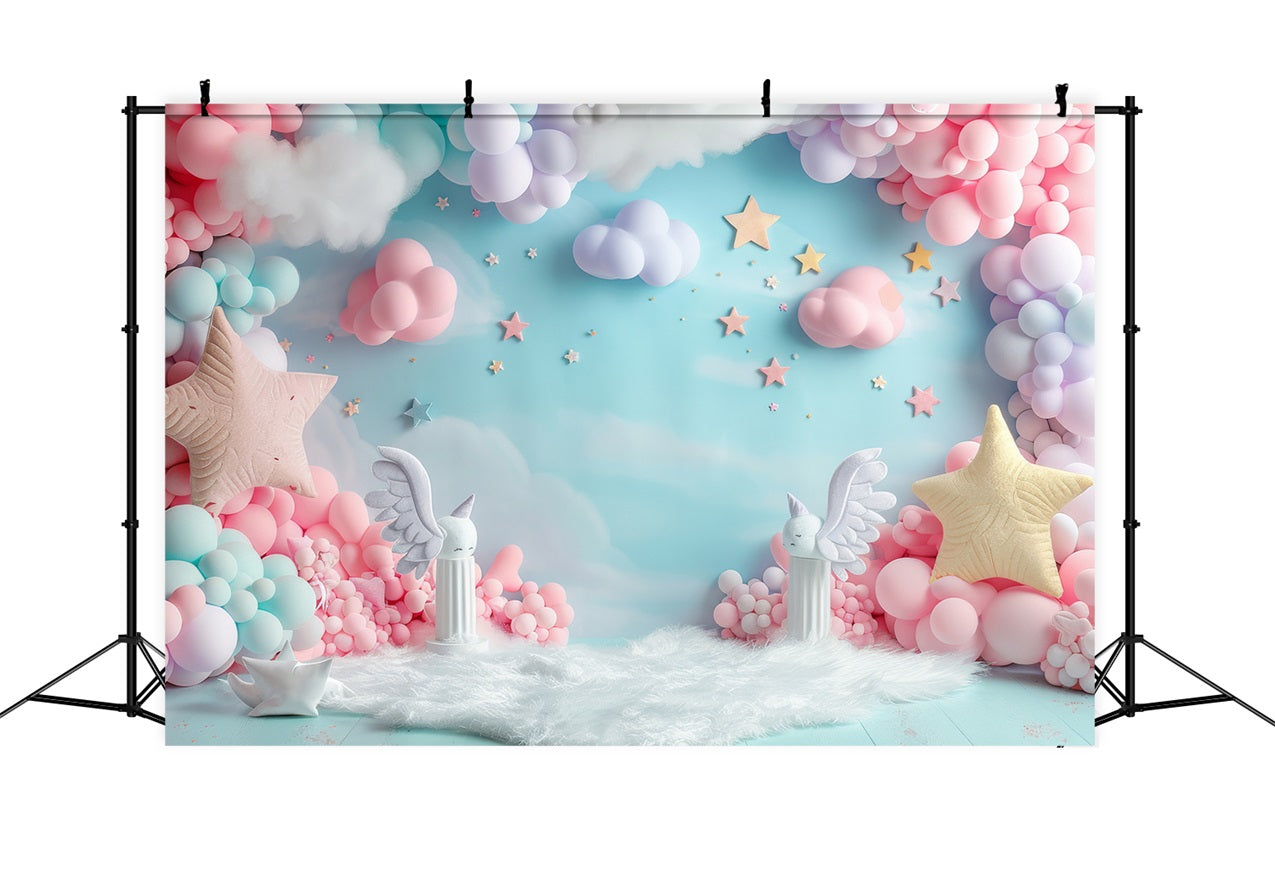 Mermaid Photo Backdrop Dreamy Cloud Pink Balloon Set Backdrop UK BRP12-86