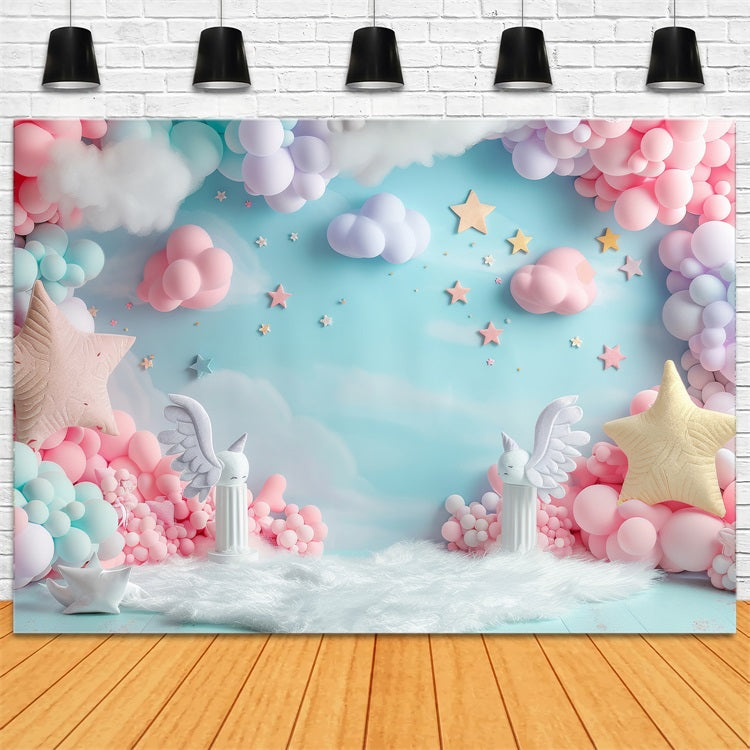 Mermaid Photo Backdrop Dreamy Cloud Pink Balloon Set Backdrop UK BRP12-86