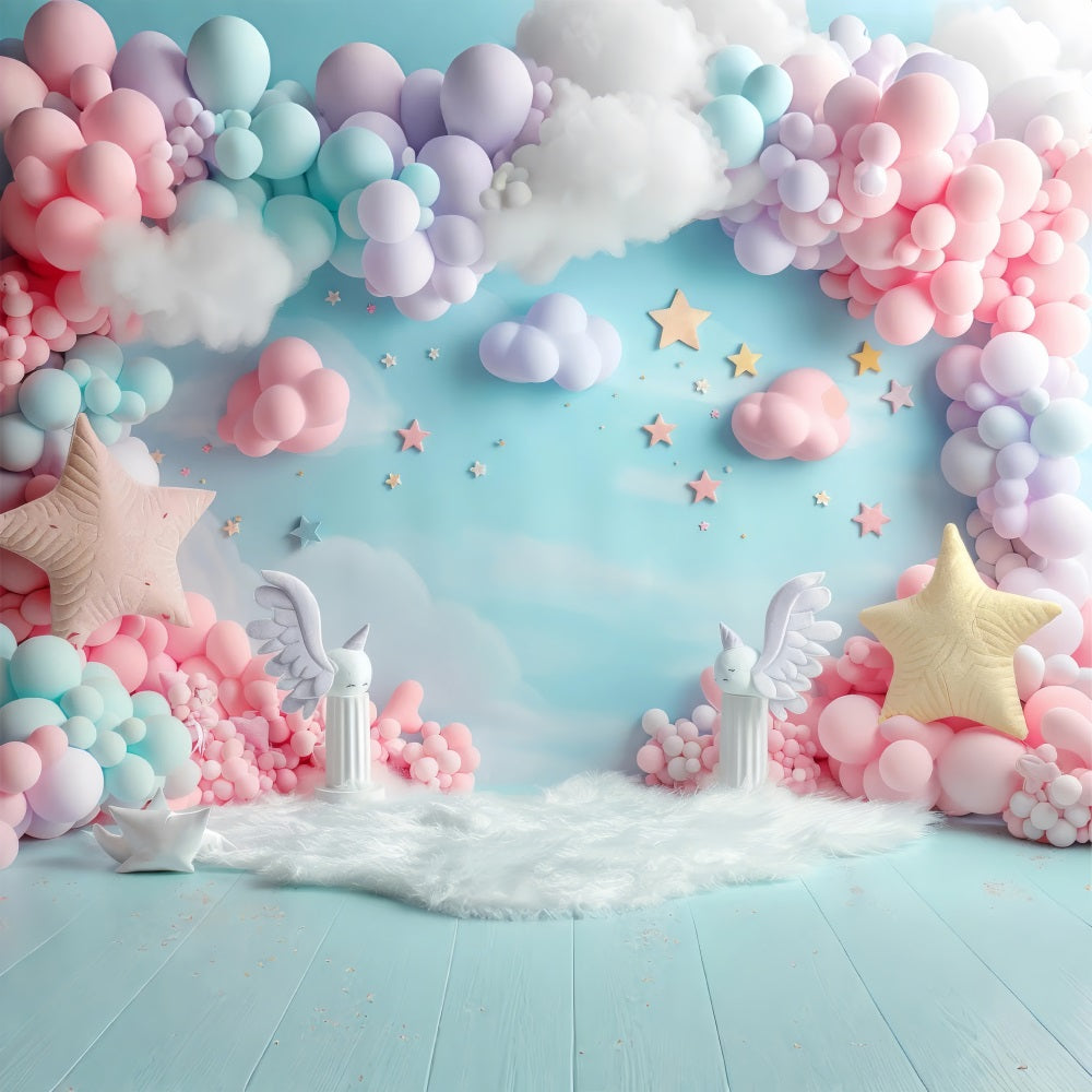 Mermaid Photo Backdrop Dreamy Cloud Pink Balloon Set Backdrop UK BRP12-86