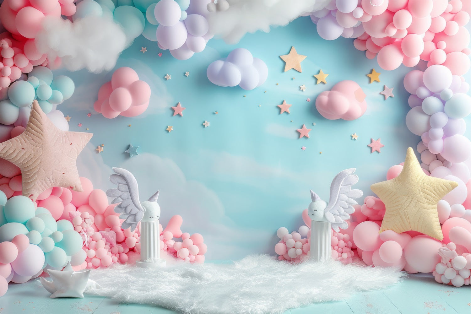 Mermaid Photo Backdrop Dreamy Cloud Pink Balloon Set Backdrop UK BRP12-86