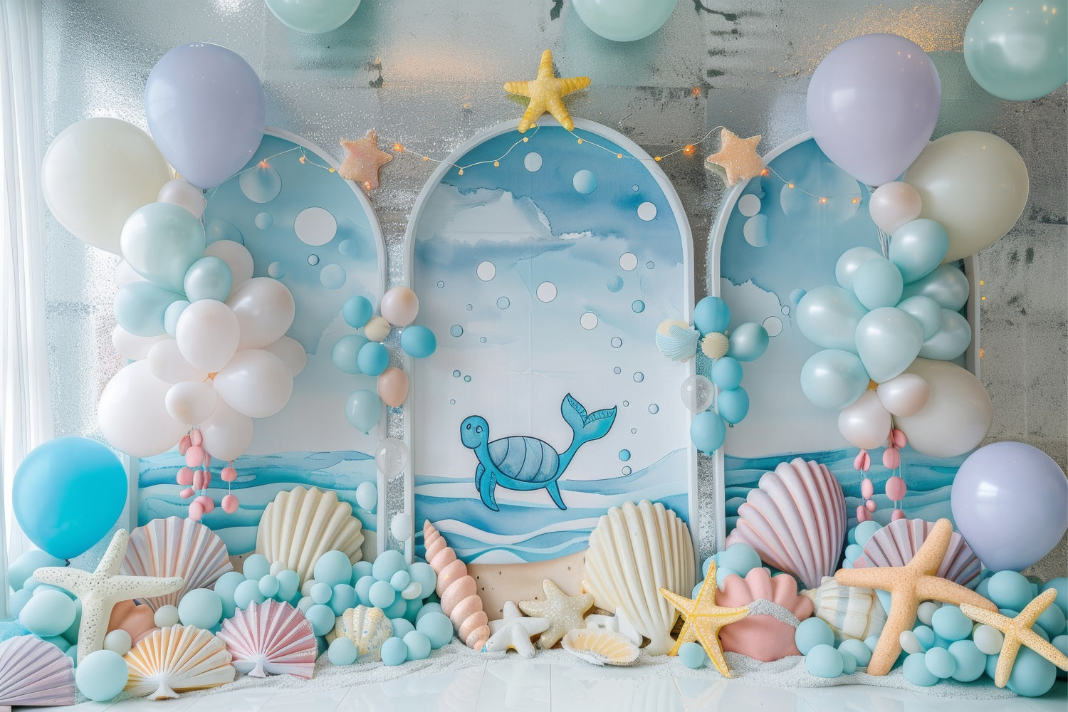 Mermaid Party Backdrop Sea Creature Balloon Arch Decor Backdrop UK BRP12-87