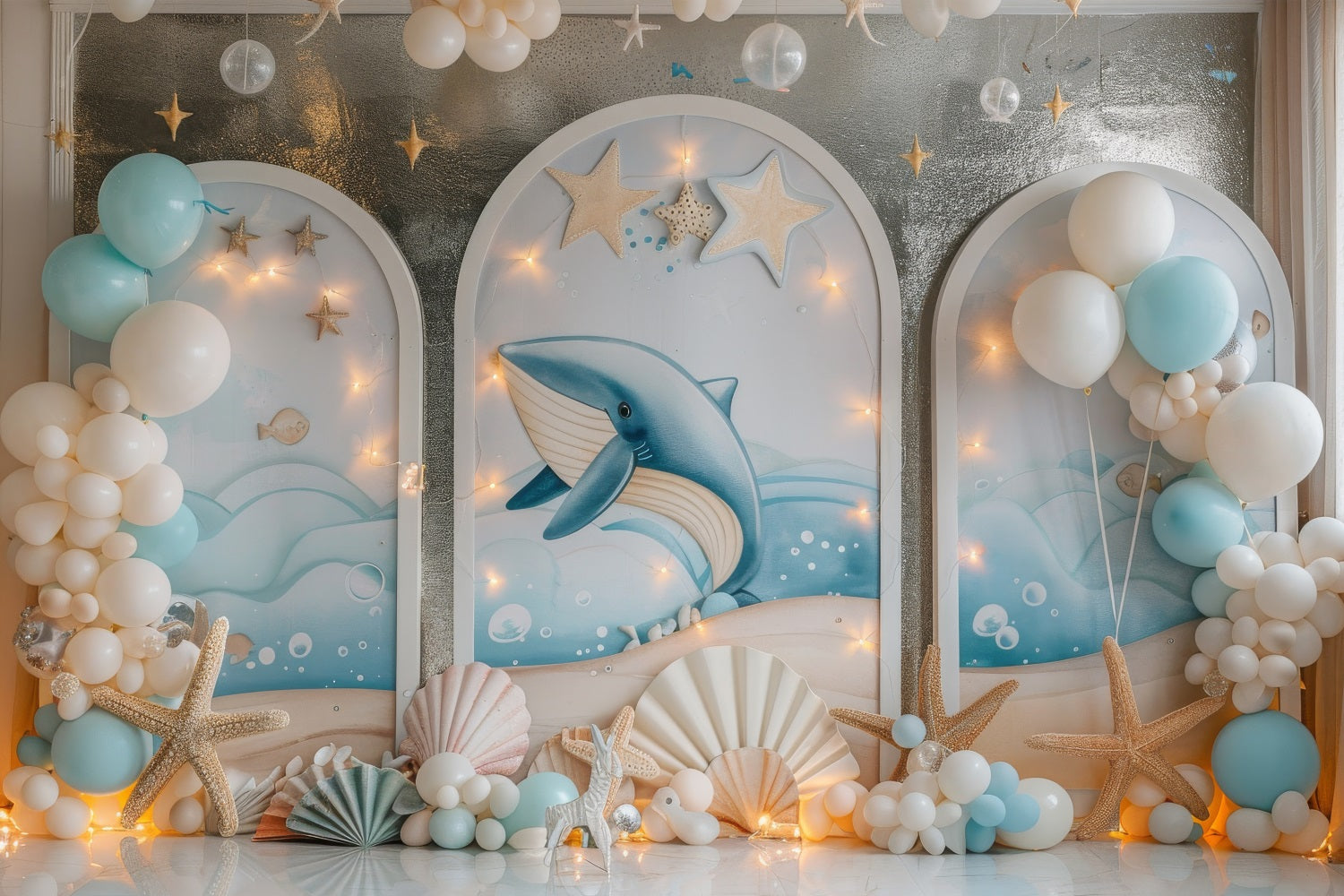 Mermaid Party Backdrops Oceanic Whale Fantasy Balloon Backdrop UK BRP12-88