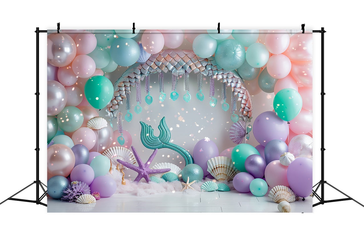 Backdrop Mermaid Theme Underwater Fantasy Pink Balloon Backdrop UK BRP12-89