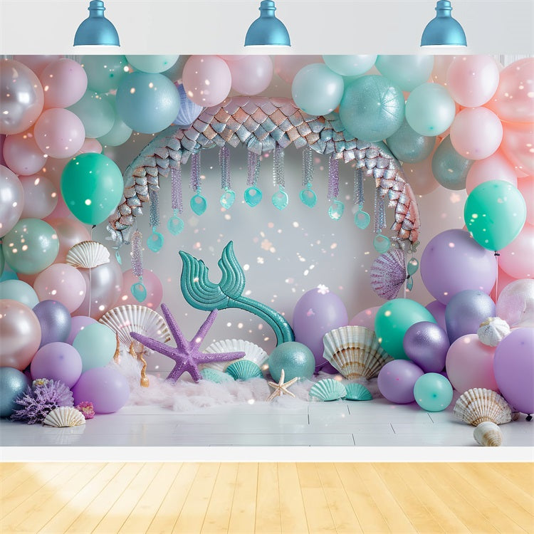 Backdrop Mermaid Theme Underwater Fantasy Pink Balloon Backdrop UK BRP12-89