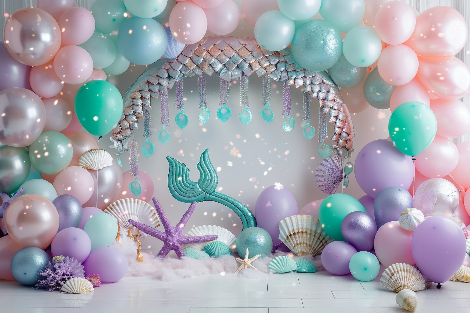 Backdrop Mermaid Theme Underwater Fantasy Pink Balloon Backdrop UK BRP12-89