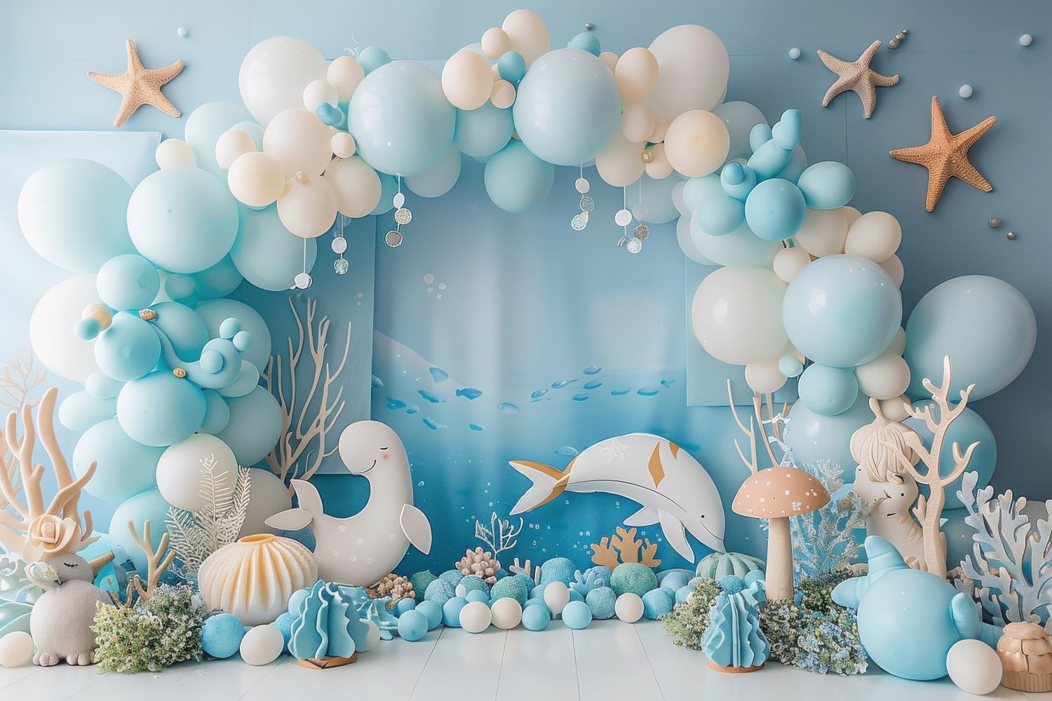 Backdrop Mermaid Sea Creature Blue Balloon Arch Backdrop UK BRP12-92