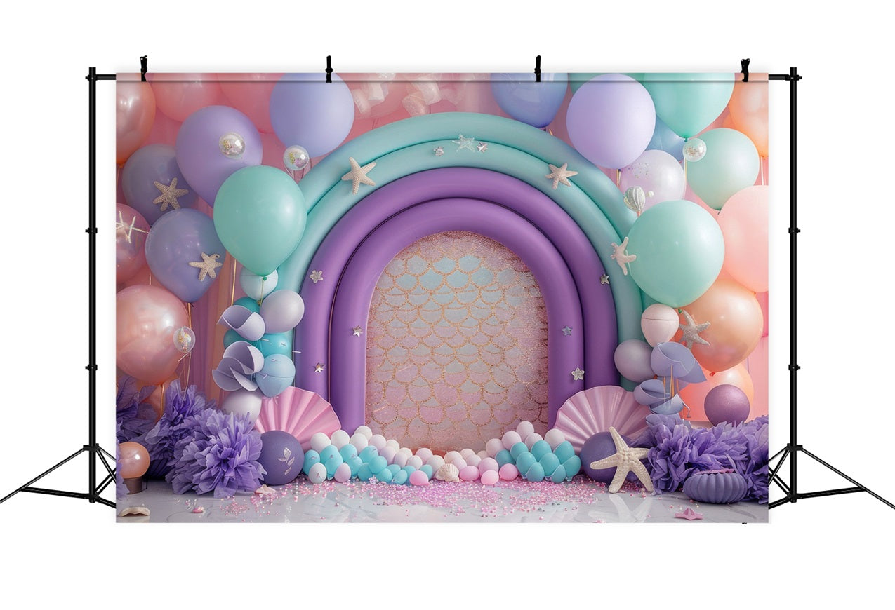 Mermaid Photography Backdrop Magical Purple Balloon Arch Backdrop UK BRP12-93