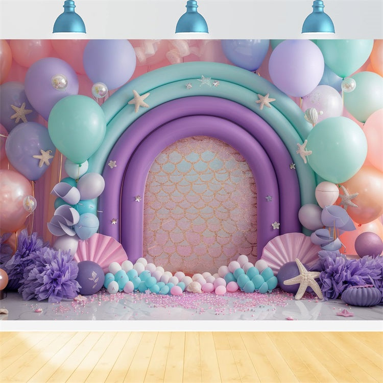 Mermaid Photography Backdrop Magical Purple Balloon Arch Backdrop UK BRP12-93