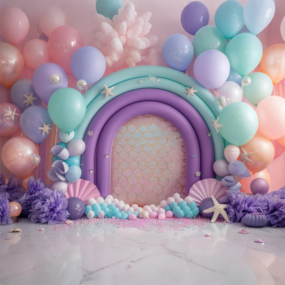 Mermaid Photography Backdrop Magical Purple Balloon Arch Backdrop UK BRP12-93