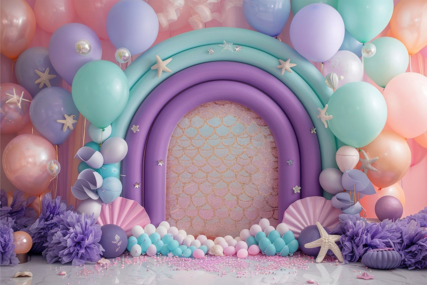 Mermaid Photography Backdrop Magical Purple Balloon Arch Backdrop UK BRP12-93