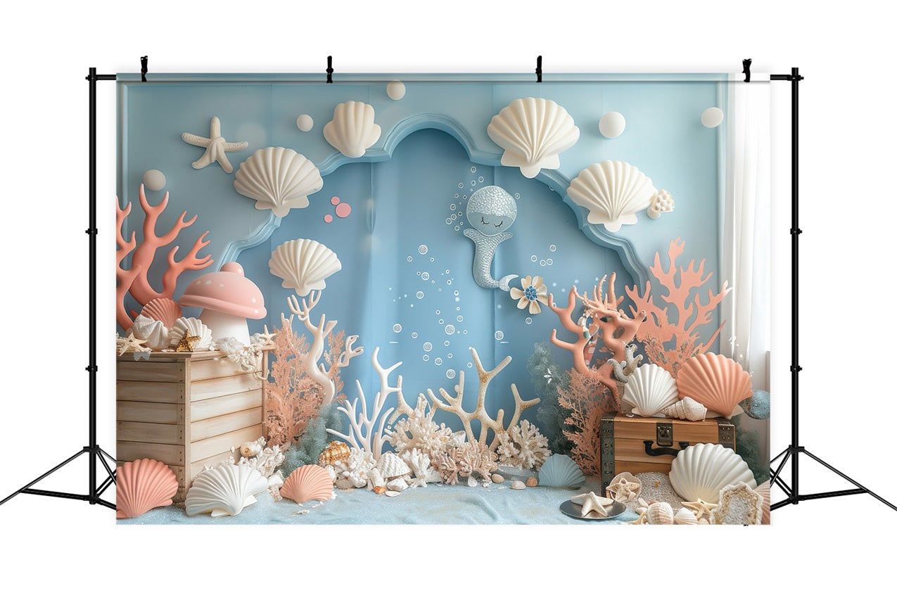 Mermaid Backdrop Enchanting Sea Life Blue Arch Backdrop UK BRP12-96