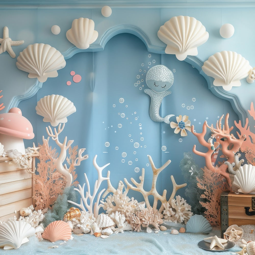 Mermaid Backdrop Enchanting Sea Life Blue Arch Backdrop UK BRP12-96