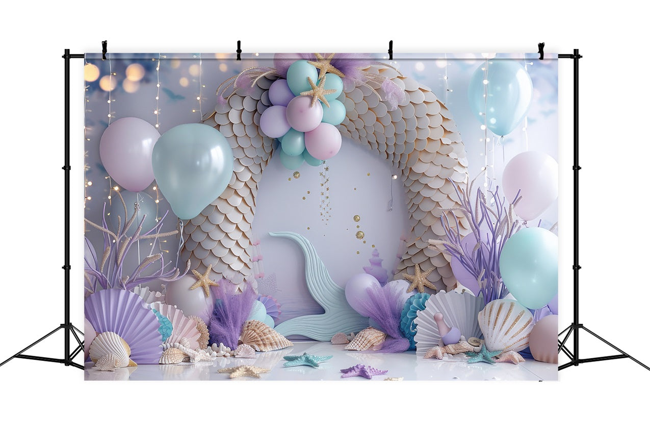 Mermaid Backdrop Background Light Purple Balloon Arch Backdrop UK BRP12-97