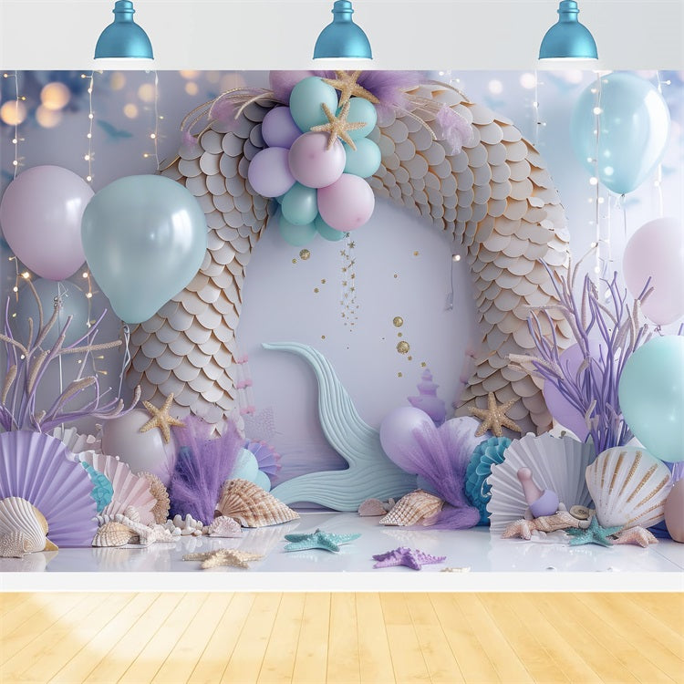 Mermaid Backdrop Background Light Purple Balloon Arch Backdrop UK BRP12-97